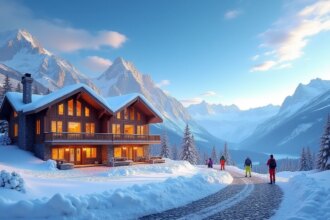 Chalet de luxe avec vue sur les Alpes enneigées