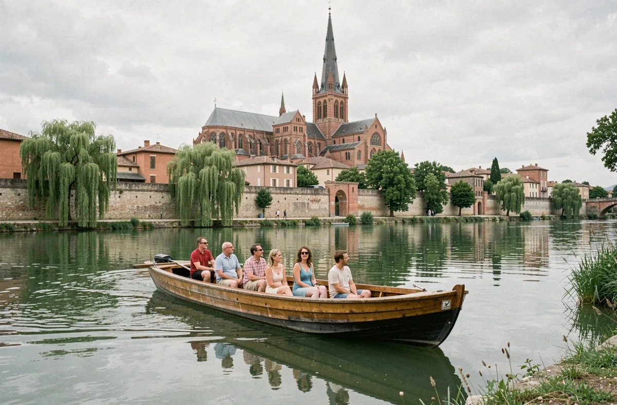 Balade en barque sur le Tarn avec vue sur la cathédrale Sainte-Cécile d'Albi