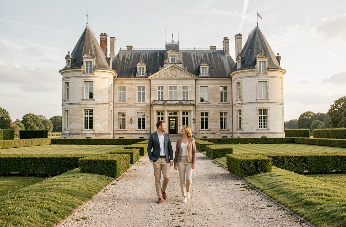 Façade du Château du Boisniard, hôtel de charme en Vendée près du Puy du Fou, entouré de jardins verdoyants