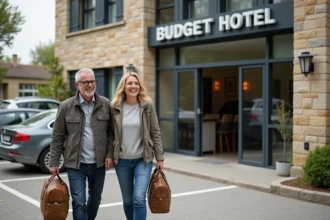 Couple détendu devant un hôtel moderne à Anglet