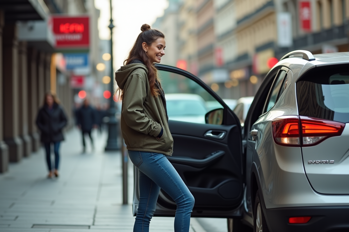 Jeune femme ouvrant la porte d