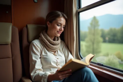 Femme lisant dans un train italien moderne