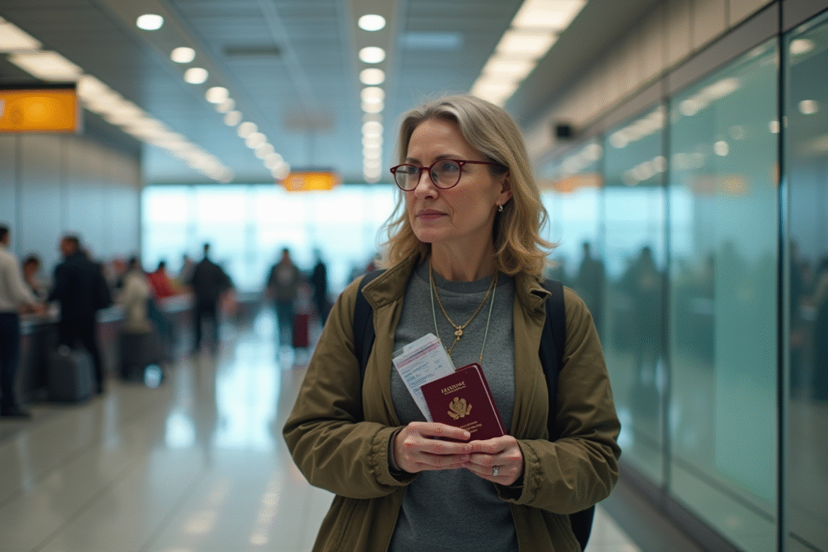 Femme voyageuse avec passeport à l'aéroport