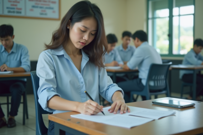 Jeune femme thaïlandaise remplissant un formulaire de permis