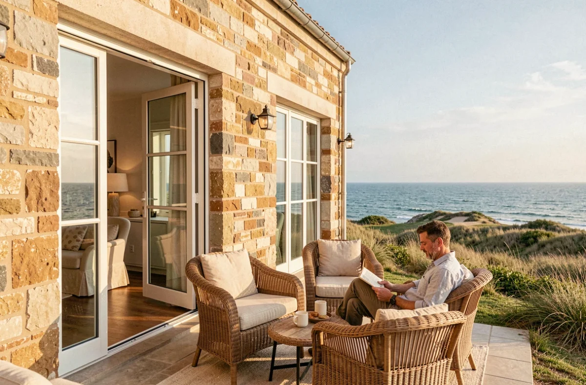 Terrasse des Hautes Mers, Fontenille Collection, sur l'île d'Yeu avec vue sur le paysage côtier sauvage