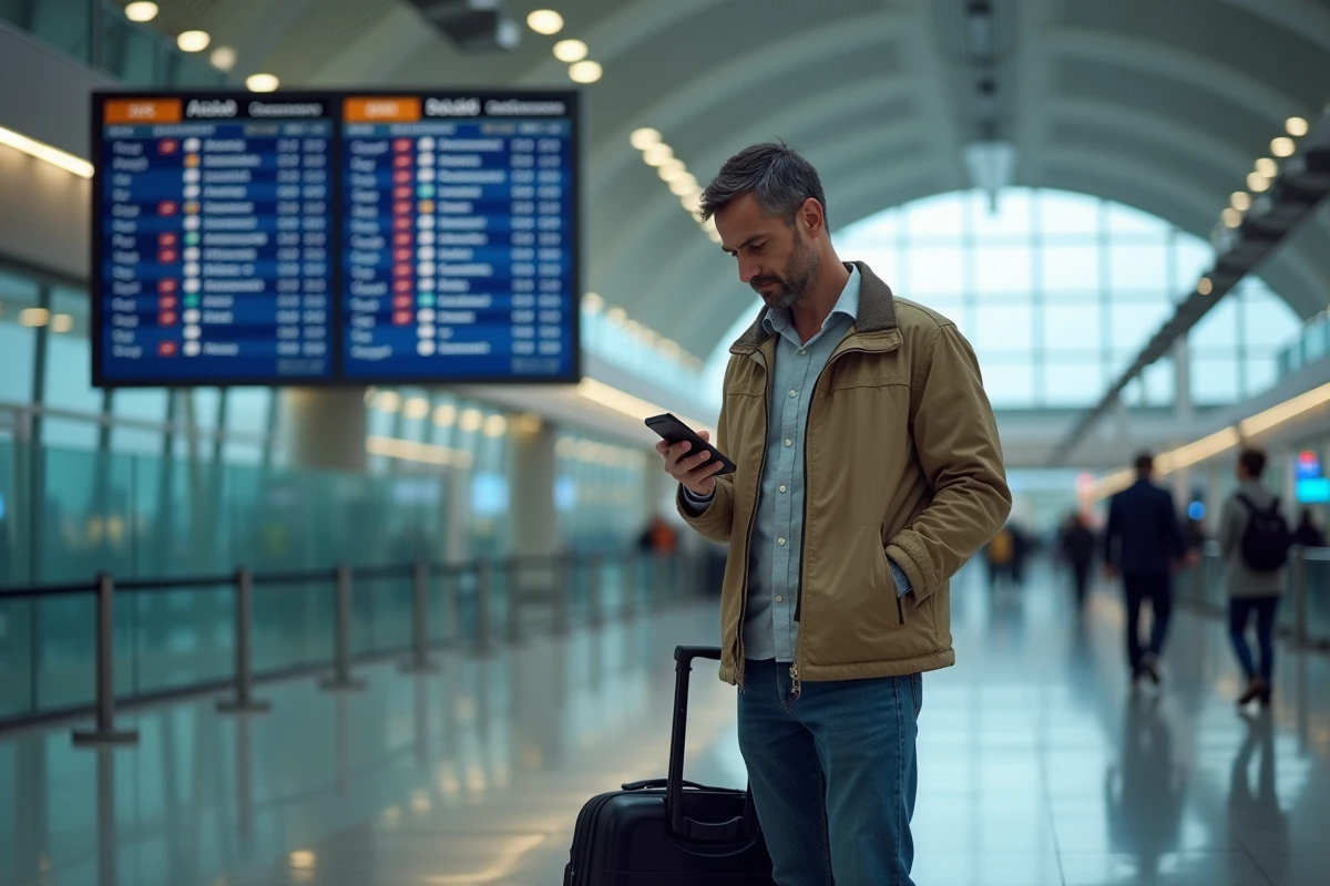 Homme vérifie ses vols à l