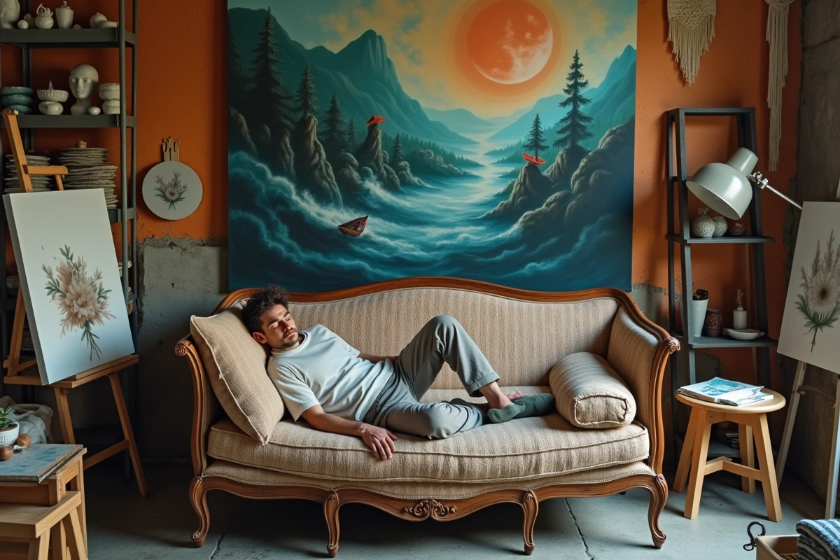 Homme endormi dans un loft d