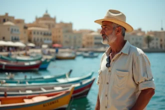 Homme pêcheur méditerranéen sur le port de Marsaxlokk