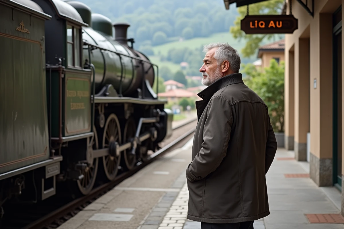 Homme en veste voyageant à la gare italienne