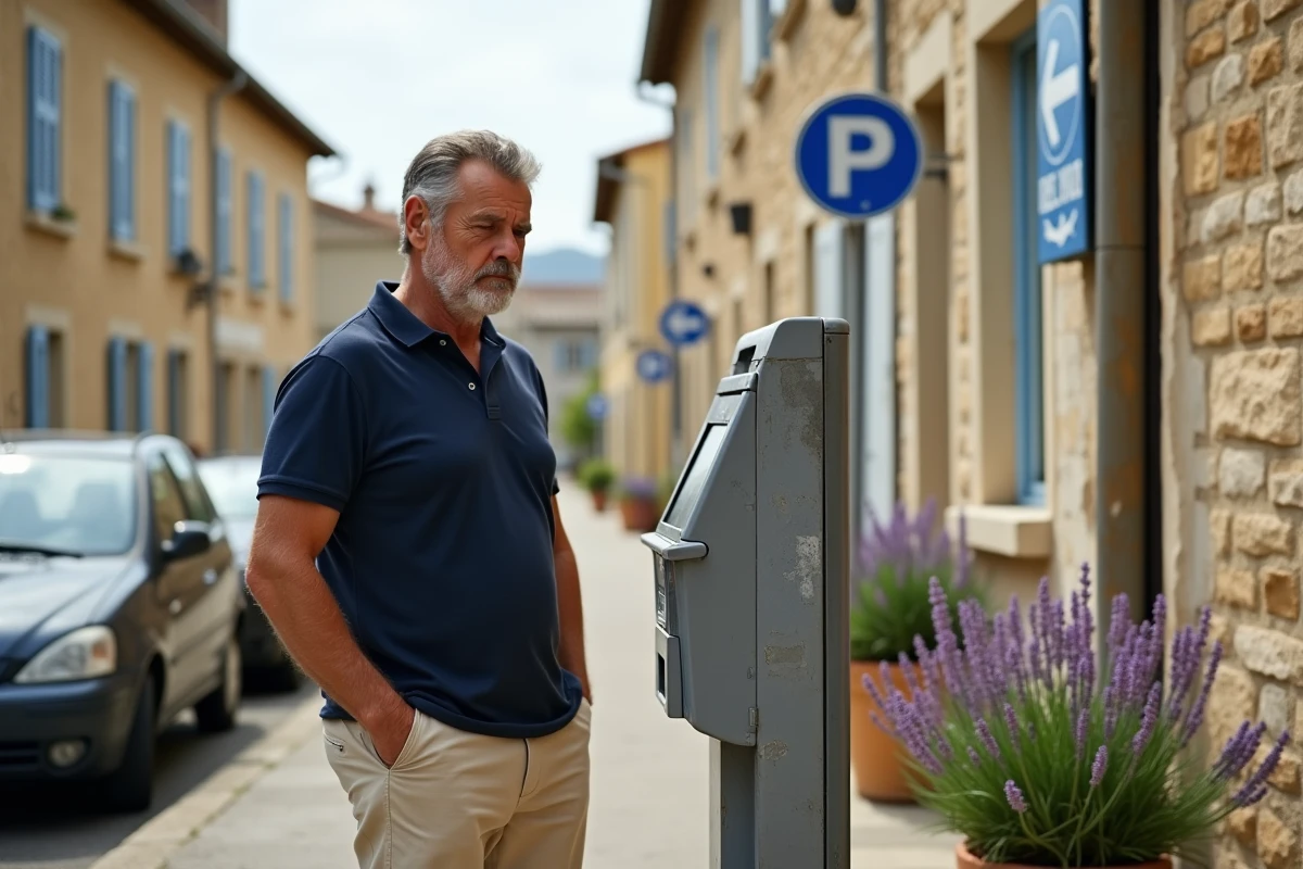 Homme payant le stationnement à un horodateur avant d'embarquer pour Porquerolles