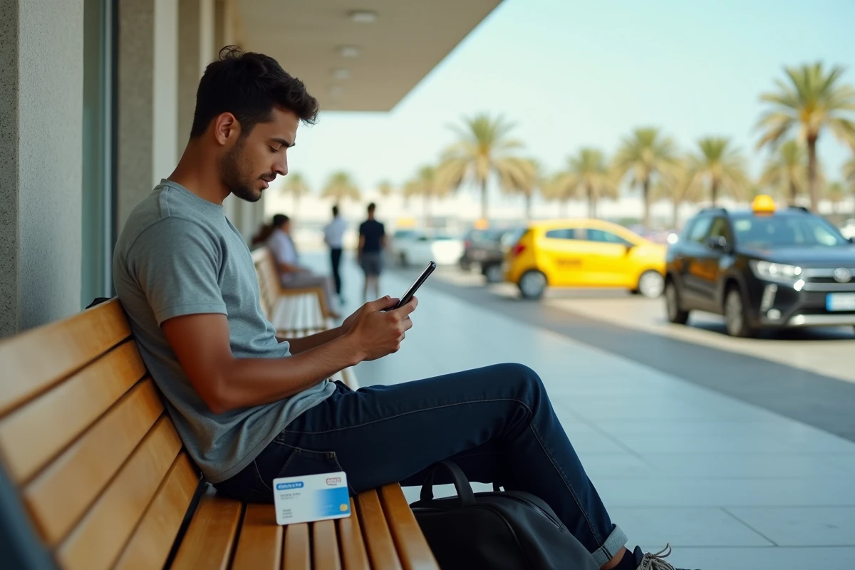 Jeune homme regardant son téléphone dans l