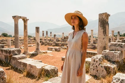 Femme explorant les ruines archéologiques de Macédoine lors d'un séjour combiné Macédoine Grèce
