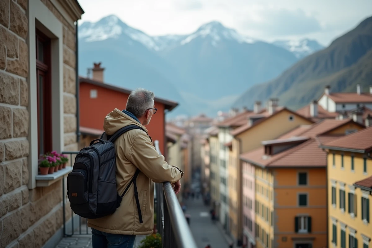 Voyageur regardant la vieille ville d